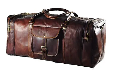 24  Handmade Vintage Genuine Goat Leather Travel Duffle Luggage Crossbody Bag • $65.12