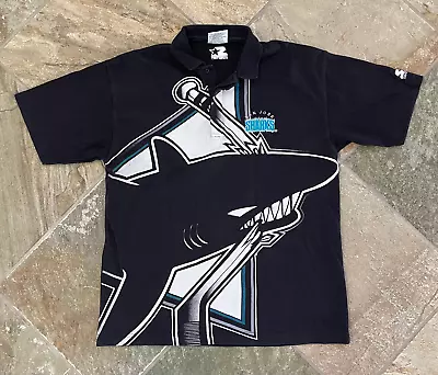 Vintage San Jose Sharks Starter Polo Hockey TShirt Size Large • $76.96