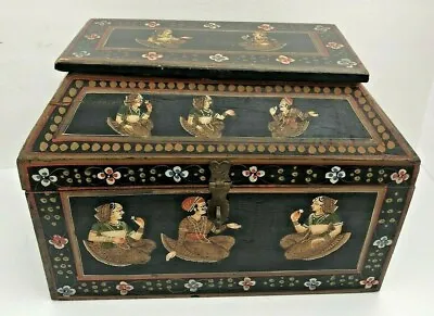 Vintage Hand Painted Indian Art Wooden Storage Mughal Box With Lid • $99