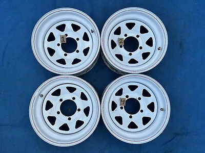 (4) Vintage 15  White Wagon Wheels Ford Bronco F100 F150 Jeep Laredo Renegade CJ • $697