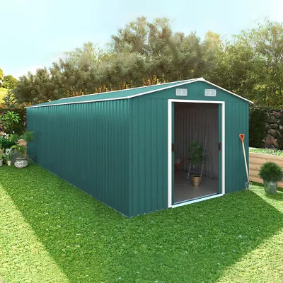 Patio Garden Shed 6/8/10FT Roofed Tool Metal Storage Sheds Free Foundation Base • £185.95