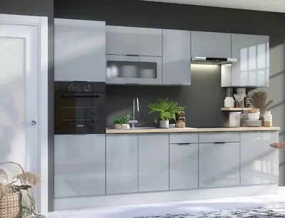 Kitchen Cabinets Set 9 Units Tall Oven Housing 3m Light Grey High Gloss Star • £1339.95