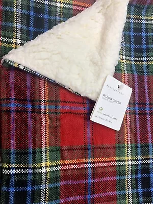 NWT Pottery Barn Simon Plaid Lumbar Pillow Cover Red Black 14x36 Sherpa Bolster • $32.50