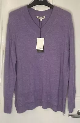 Marks And Spencer Autograph V-Neck Jumper With Wool 14 Lilac Nwt • £28