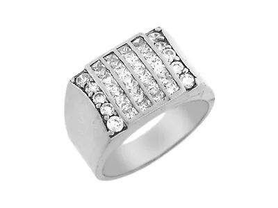 10k Or 14k White Gold Six Row CZ Cluster High Polish Fancy Mens Ring • $579.99