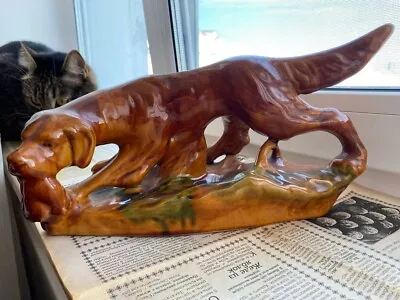 Vintage Figurine Hunting Dog With Duck Pouring Ceramics Big Majolica USSR • $15