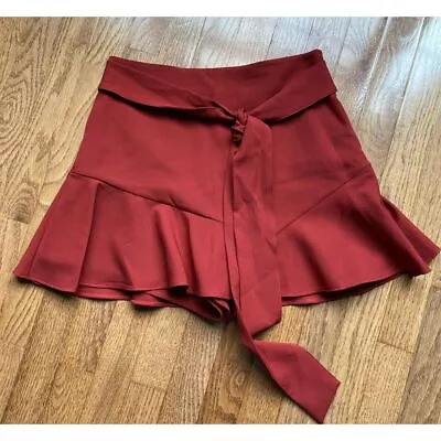 Zara Ruffled Tie Belt Skirt Skort Dark Red Size Medium Mini Skirt • $12