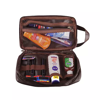 RAS Men's Brown Real Leather Travel Overnight Wash Gym Toiletry Shaving Bag 3530 • £16.99