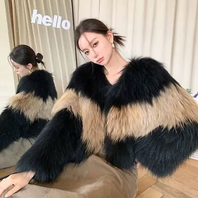 New Real Raccoon Fur Double-sided Woven Fur Coat Women Korean Jackets Overcoats • $257.38