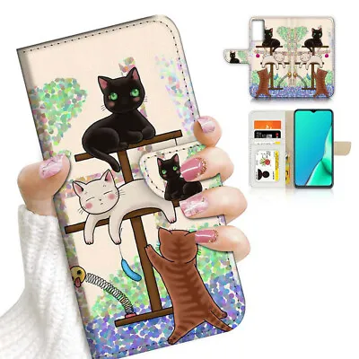 $13.99 • Buy ( For Oppo A57 / A57S ) Wallet Flip Case Cover AJ23929 Cartoon Cat