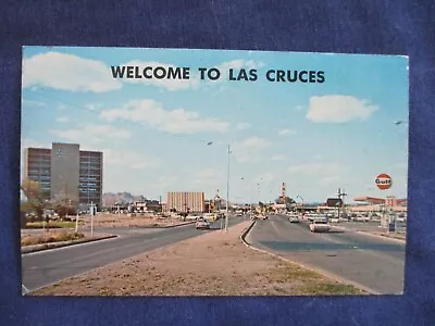 1969 Las Cruces New Mexico Modern Skyline Street Gulf Gas Station Sign Postcard • $4.50