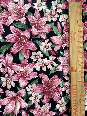 Vintage VIP CRANSTON USA Quilt Fabric Pink Lilly Floral Cotton 1/2 Ydsx 44” • $3.25