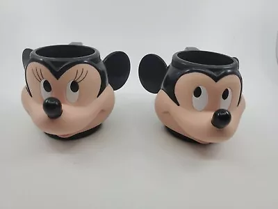 Vintage Applause Disney Mickey And  Minnie Mouse Head Face Plastic Cup Mug 3D • $49.99