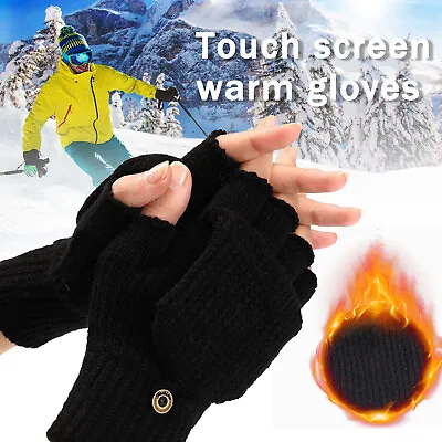 Winter Men Women Gloves Wool Knitted Convertible Mittens Flap Fingerless Gloves • $7.15