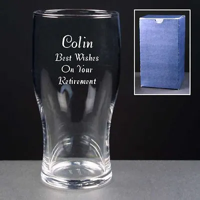 £6.99 • Buy Personalised 1 Pint Lager Beer Glass Retirement Gift Engraved With Any Message.