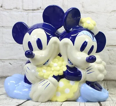 Mickey & Minnie Mouse Cookie Jar Disneyland Park Blue & Yellow Daisies RARE HTF • $95