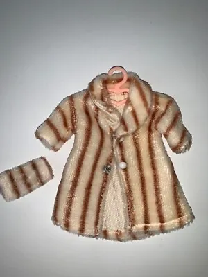 Vintage 1960s Barbie Clone Doll Faux Fur Cream Striped Coat And Muff • $15