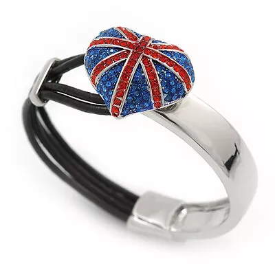 £32.99 • Buy Swarovski Crystal Union Jack 'Heart' Leather Cord Bracelet - 17cm Length (for