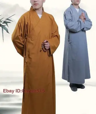 Shaolin Buddhist Monk Dress Meditation Long Robe Gown Kung Fu Suit Temple Retro • $38.72