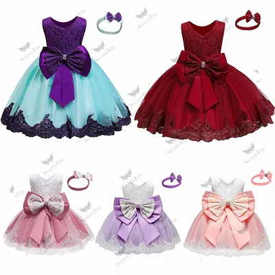 Girls Flower Bridesmaid Dress Baby Kid Party Lace Bow Wedding Dresses Princess • £10.39