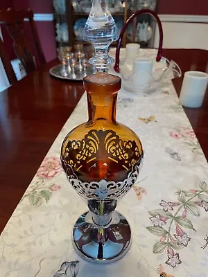 Farber Brothers Amber Art Deco Decanter Set With 6 Stemmed Cordials • $525