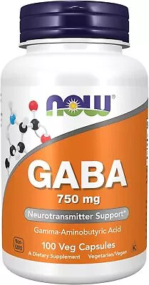NOW Foods GABA Gamma-Aminobutyric Acid Supplements 750 Mg  100 Cap EXP 02/2025 • $16