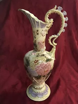 $224.99 • Buy Antique Zsolnay Pecs Porcelain Ewer Pitcher Dragon Mums Pink Yellow Blue Repair