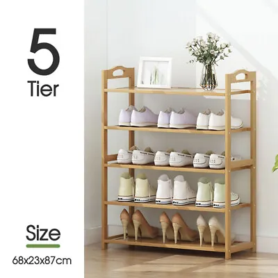 $29.98 • Buy 3-6 Tiers Layers Bamboo Shoe Rack Storage Organizer Wooden Shelf Stand Shelves