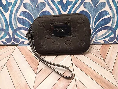 Michael Kors Black Neoprene Jet Set Credit Card ID Holder Zip Wallet Wristlet • $24.88