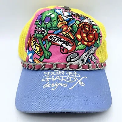 Ed Hardy Limited Edition Skull Rose W/ Chain Snapback Trucker Hat • $52.76