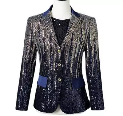 Men's Sequins Lapel Glitter Casual Blazer Coat Stage Prom Dress Clubwear Jackets • $90.71