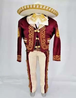 Men's Customized 3Piece Red Cotton Embroidered Mariachi Wedding Suit For Men • $1387.03