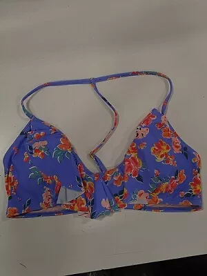 Mae Womens Swimwear Castaway Ruffled T-back Bikini Top Blue Floral Print XL / T3 • $14.99