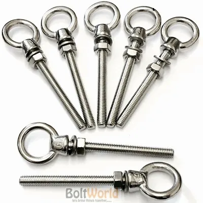A4 316 Marine Stainless Steel Lifting Eye Bolts M6 M8 M10 M12 Full Nuts Washers • £65.37