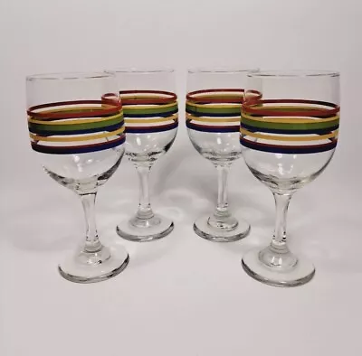 Libbey Fiesta Mambo Striped Water Goblet Set 7  Wine Iced Tea SET OF 4 Glasses • $29