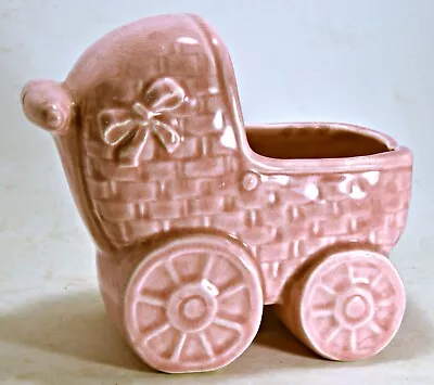 Large Vintage Pink Pottery  Baby Carriage Planter Nursery Decor • $12.95