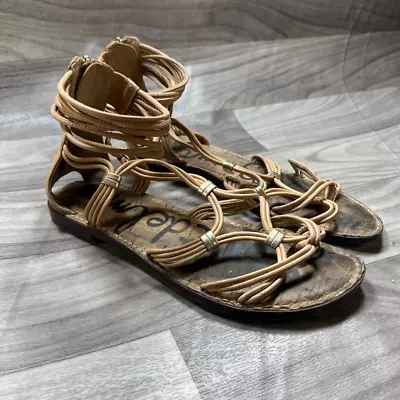 Sam Edelman Womens Gianni Greek Sandals Brown Leather Toe Ring Flat Heel Zip 8.5 • $15.94