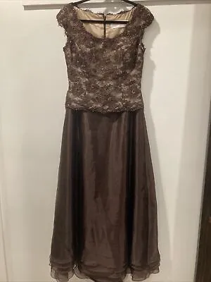 Montage Mon Cheri Chocolate Brown Formal MOB Dress Size 6 Beaded Sequin Chiffon • $72.22