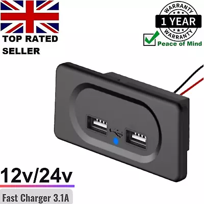 12/24V Fast Car Charger 3.1A DUAL USB Adapter Power Socket Charging Panel Mount • £5.89