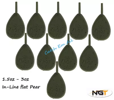 10 X Carp Fishing Leads 1.5oz 2oz 2.5oz 3oz Inline Flat Pear Weights NGT • £12.45