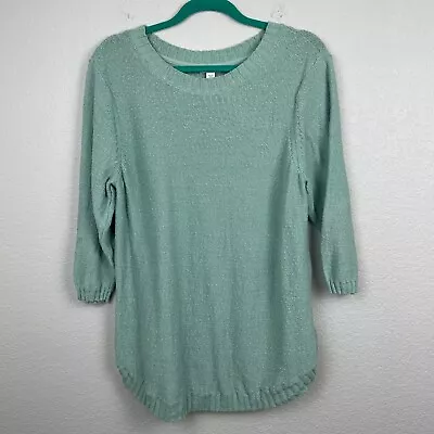 J Jill Sweater Womens XL Extra Large Green 3/4 Sleeve Nubby Knit Pullover Cotton • $14.99