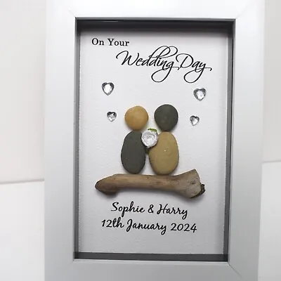 Wedding Personalised Framed Pebble Gift Pebble Picture Anniversary Wedding Gift • £13.95