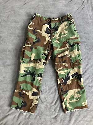 Military Pants Medium Regular Woodland Camouflage Camo RipStop Cargo SHORTENED • $23.12