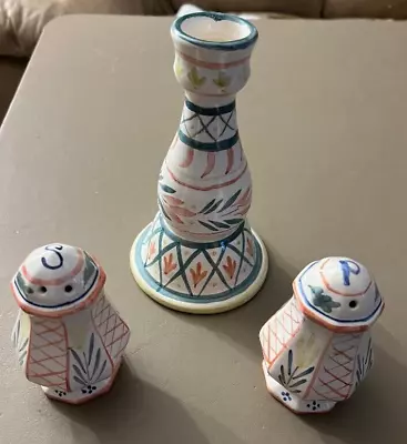 Stebner Pottery Tableware - Salt And Pepper Shakers And Candlestick Holder NICE! • $19.99