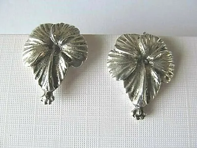 RARE MARKED MING's Of HONOLULU STERLING SILVER HIBISCUS SCREW BACK EARRINGS • $149.99