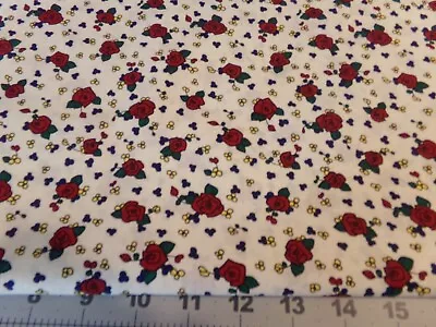 1 Yd X 46  Calico Red Roses On White Cotton Vintage #6087 • $6.89