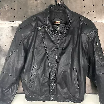 I.O.U. Genuine Leather Bomber Jacket Vintage Zip Button Closure Mens Size Large • $35.99