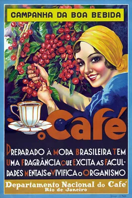 TX140 Vintage Rio De Janeiro Brazil Cafe Coffee Advertisment Poster Re-Print A4 • £2.93