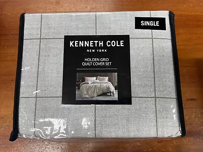 Kenneth Cole Holden Grid Quilt Cover Set Grey Single • $55