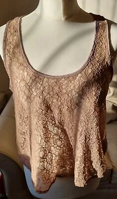 Ladies Brown Lace Zip Back Detail Top Size 12 • £4.99